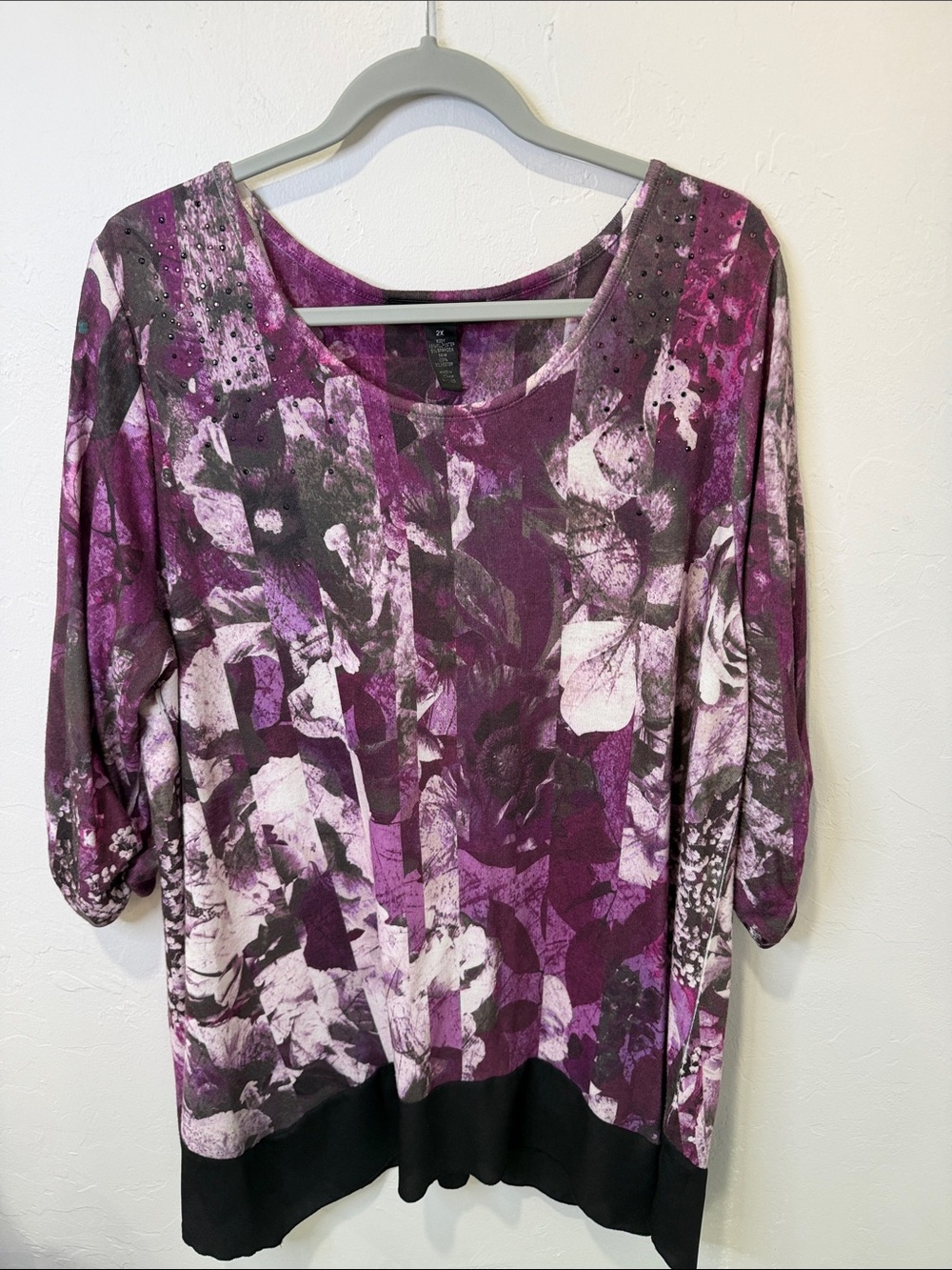 Style & Co. Purple Floral-Print Scoop-Neck Long Sleeve Top